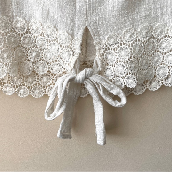 Cute Cream Woven Lace Boho Crop Top Bow Back - Picture 7 of 9